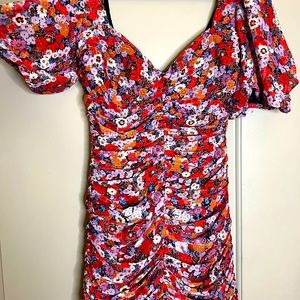 Zara Floral Ruched Mini Dress Size Small